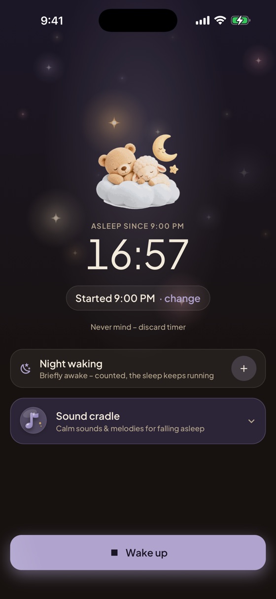 Sleep timer in Heia showing the baby's current sleep time