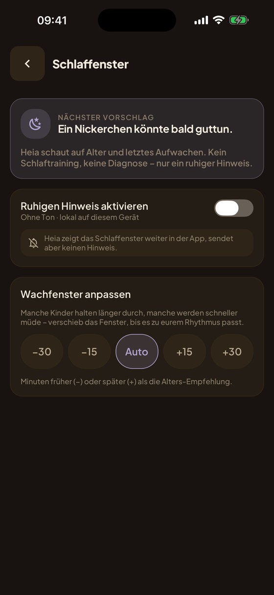 Heia Schlaf-Kompass mit anpassbaren Wachfenstern