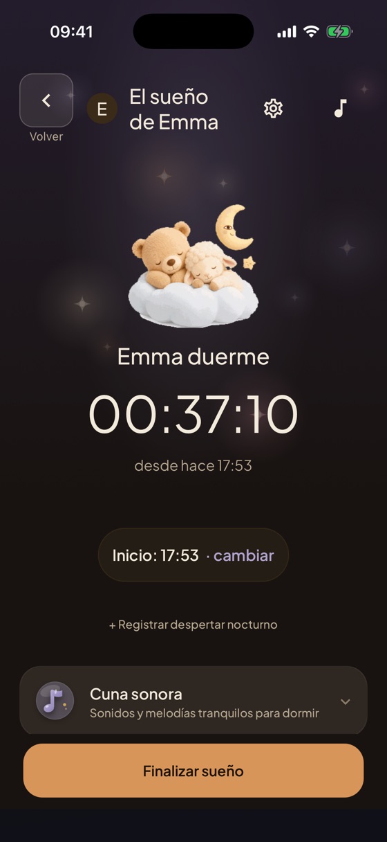 Temporizador de sueño en Heia con el tiempo que lleva dormido el bebé