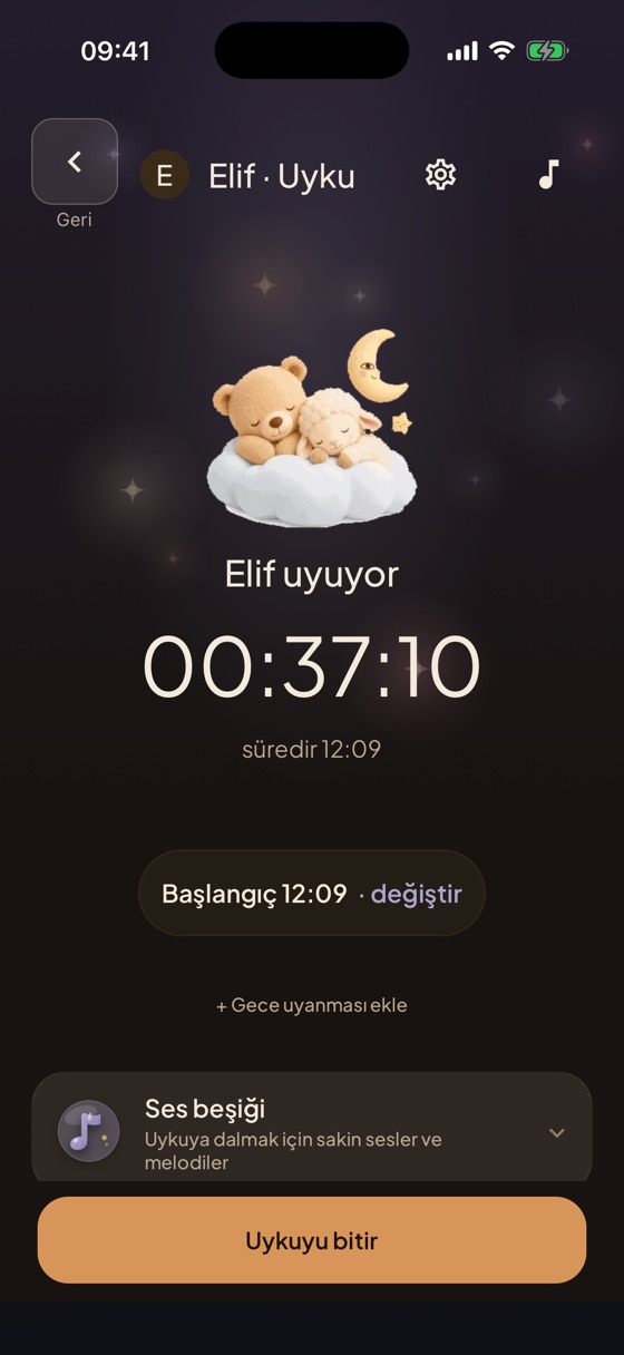 Heia’da bebeğin o anki uyku süresini gösteren uyku zamanlayıcısı