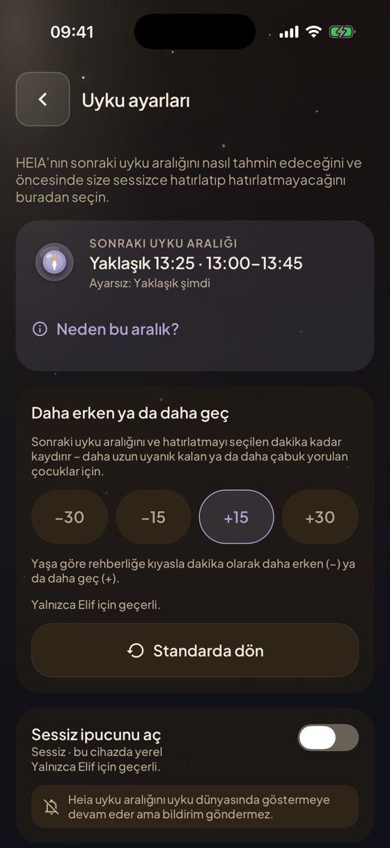 Heia’da bir sonraki uyanıklık süresini öneren Uyku dünyası
